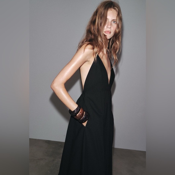 Zara Elegant Black Evening maxi flowy Dress gown party cocktail formal - Picture 9 of 10